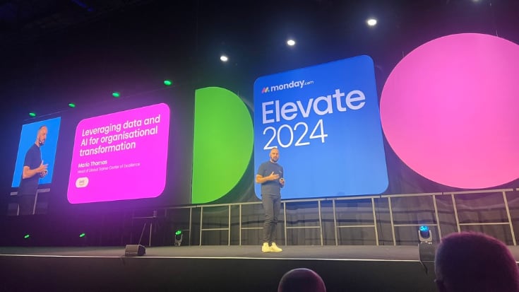 Mario on stage at Monday.com Elevate at London ExCel in September 2024