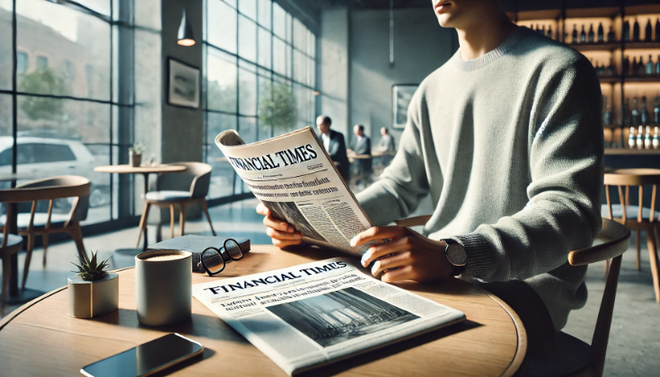 A person reading the Financial Times newspaper