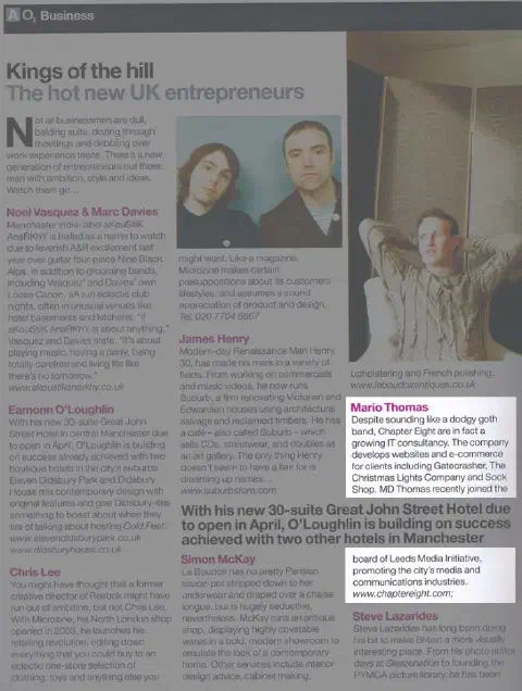 A scan of the Arena magazine supplement featuring the finalists of the Arena O2 X Club Awards