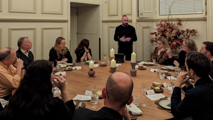 Mario Thomas speaking to the Chief Wine Office event at the National Portrait Gallery, London