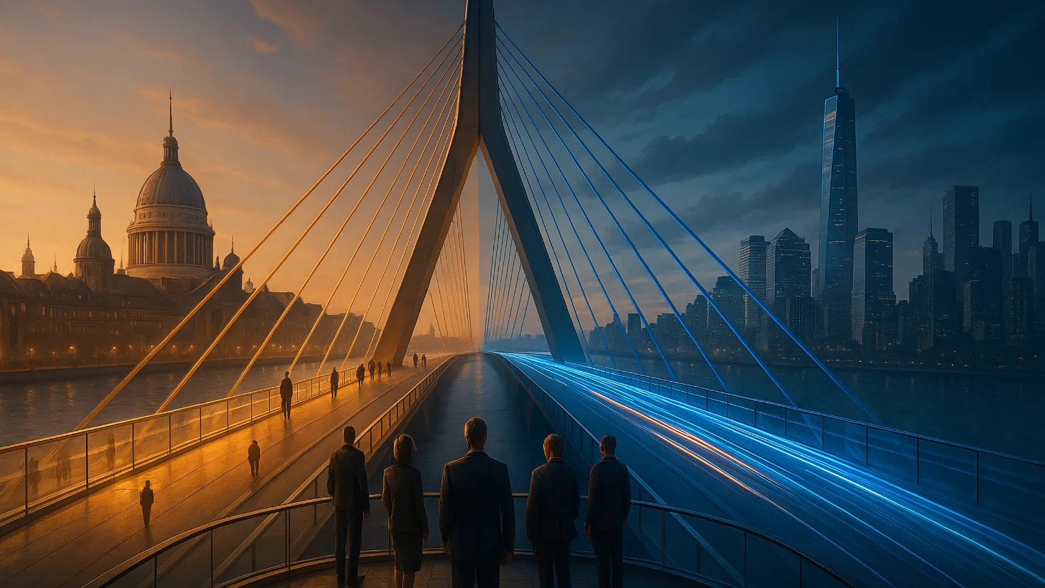 Abstract visualisation of regulatory divergence between EU and US AI approaches