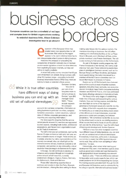 Scan of page 1 of the IoD News