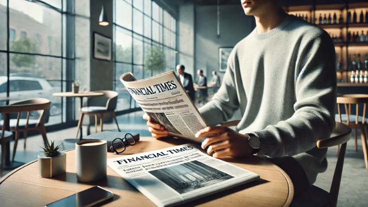 A person reading the Financial Times newspaper