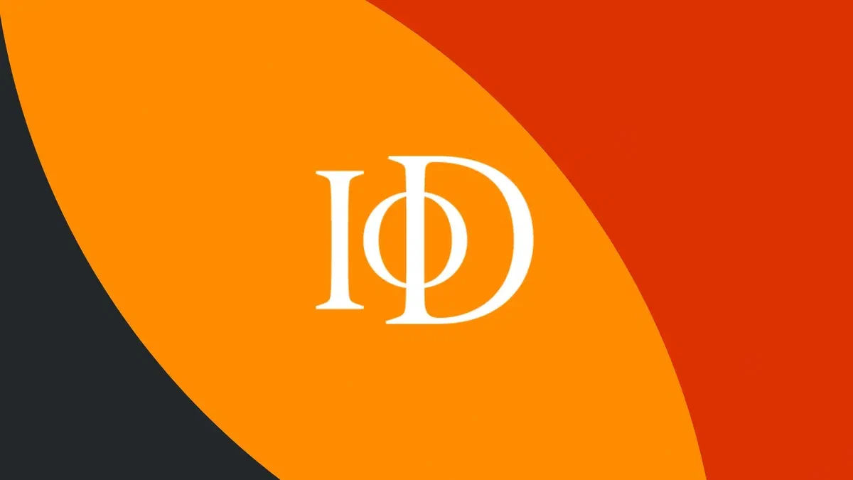 The Institute of Directors mark in white on the IoD's orange and red